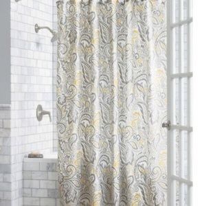 Grey and yellow paisley shower curtain